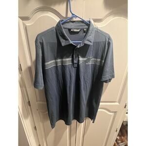 TravisMathew Men’s Polo Shirt Large Blue Striped Golf Casual Performance